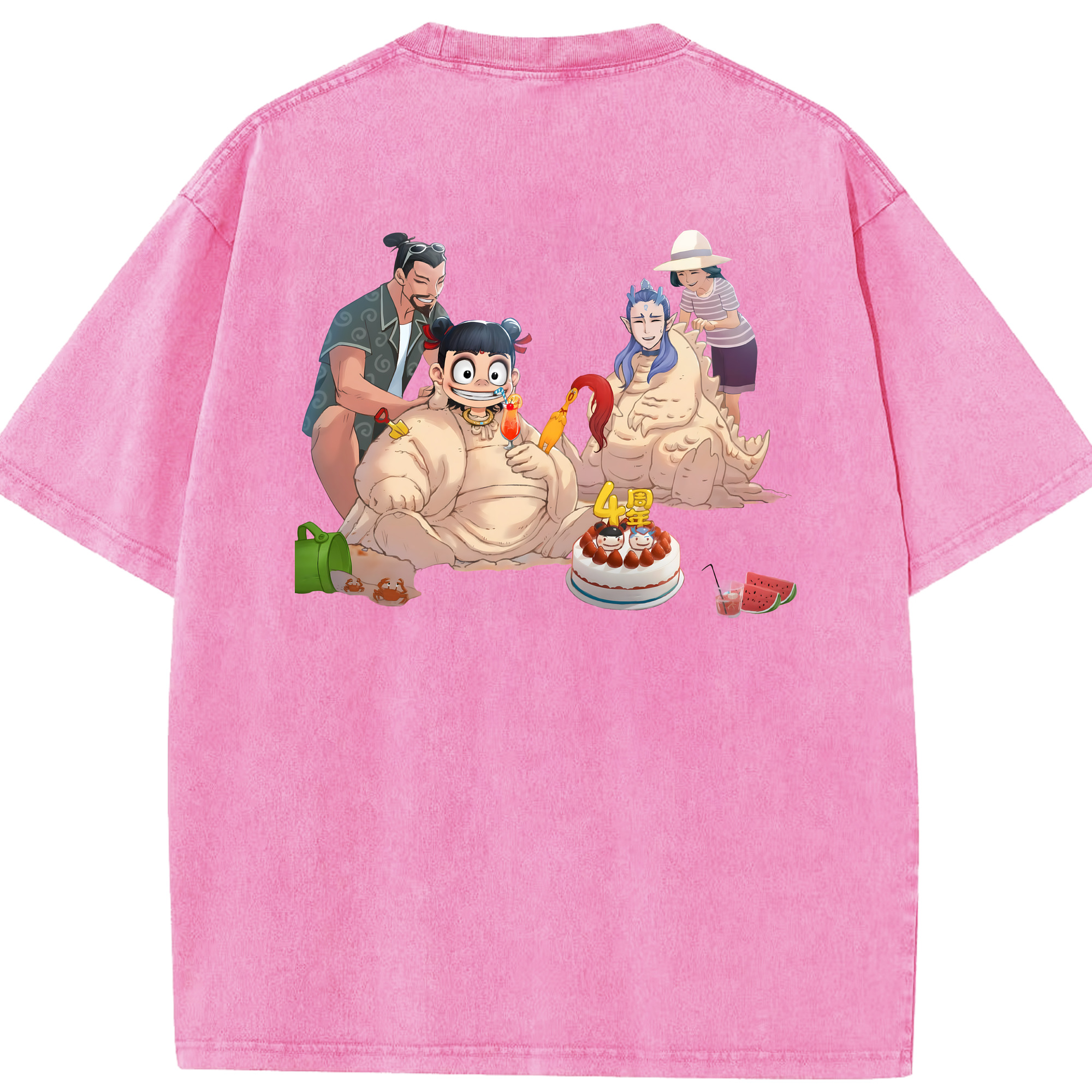 （画像用） Ne Zha 2 ナタ 魔童の大暴れ 綿100% ヴィンテージ風 半袖Tシャツ（背面プリント）